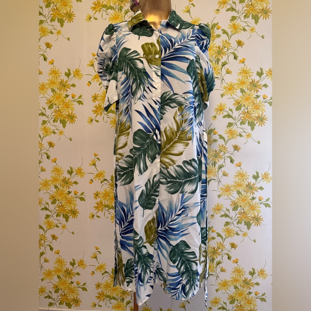 Leaf print button up midi dress size S - Picture 9 of 13